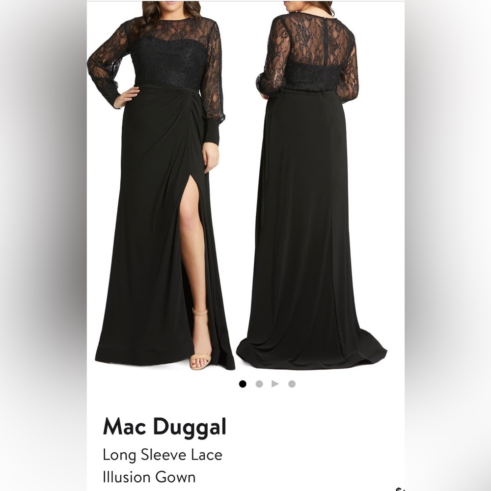 Mac Duggal Long Sleeve Lace Illusion Gown